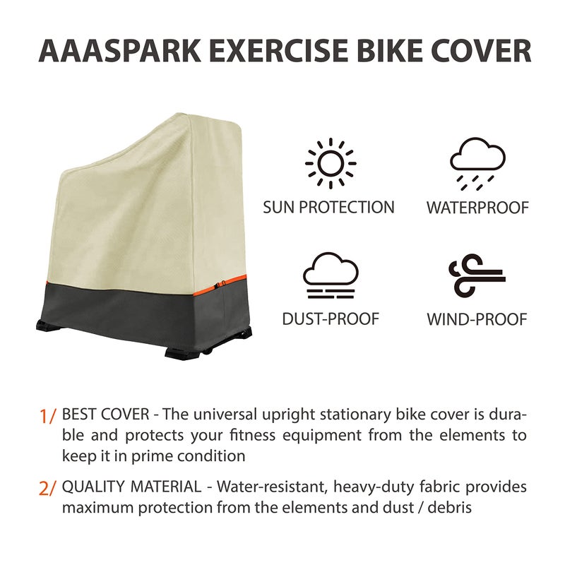 Aaaspark Exercise Bike Cover Waterproof â€“ Heavy Duty Oxford Indoor/Outdoor Stationary Bike Protector, Beige Grey Two-Tone Design, Dustproof Fit for Upright & Spin Bikes up to 48.8"L x 22.8"W x 46"H - Image 4